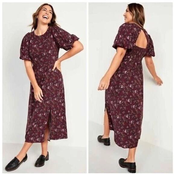 Old Navy Puff Sleeve Purple Floral Maxi Shift Dress Boho NEW Womens Plus 2x - Picture 1 of 9